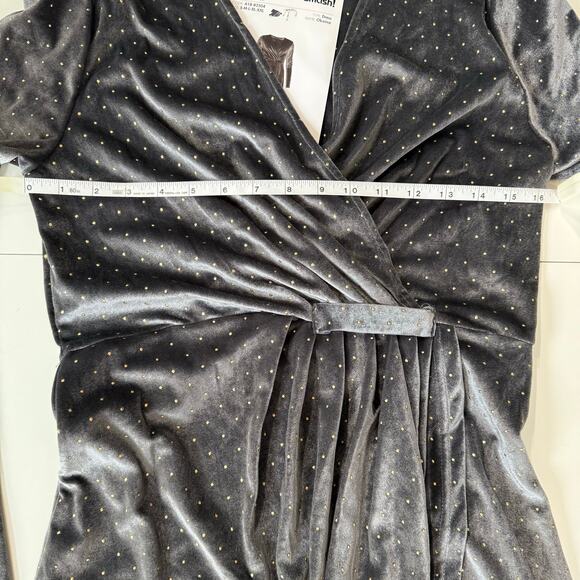 NWT Smash! Okaina Grey Velvet Wrap‎ Dress Gold Dots Velvetcore Women's Small - Picture 14 of 16